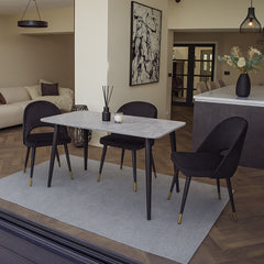 Anders 1.4m Grey Sintered Stone Dining Set – Table with 4/6 Bjorn Black Velvet Chairs