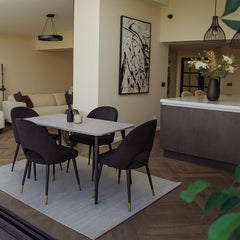 Anders 1.4m Grey Sintered Stone Dining Set – Table with 4/6 Bjorn Black Velvet Chairs