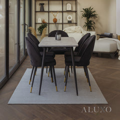 Anders 1.4m Grey Sintered Stone Dining Set – Table with 4/6 Bjorn Black Velvet Chairs