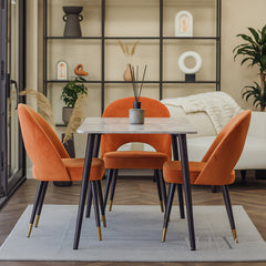 Anders 1.4m Grey Sintered Stone Dining Set – Table with 4/6 Bjorn Rust Velvet Chairs