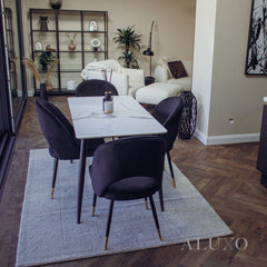 Anders 1.4m White Sintered Stone Dining Set – Table with 4/6 Bjorn Black Velvet Chairs