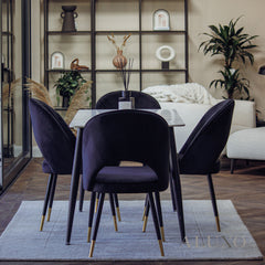 Anders 1.4m White Sintered Stone Dining Set – Table with 4/6 Bjorn Black Velvet Chairs