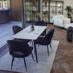 Anders 1.4m White Sintered Stone Dining Set – Table with 4/6 Bjorn Black Velvet Chairs
