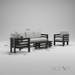 ALUXO® Andros 5-Seater Luxury Lounge Set – Onyx Aluminium & Sintered Stone Table