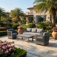 (PRE-ORDER) ALUXO® Ares 5-Seater Luxury Lounge Set – Onyx Aluminium & Pebble Grey Cushions