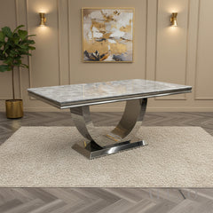 Urban 180cm Marble Dining Table with Chrome U Base – 5 Marble Colour Options