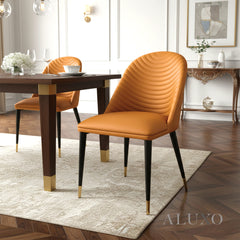 Arne Leather Dining Chair | Ribbed Back, Faux Leather, Scandinavian Black Legs