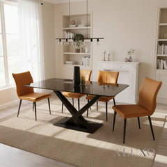 Arvid 160cm Slimline Oval-Rectangle Black Sintered Stone Dining Table Metal X Leg Stand