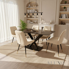 Arvid 160cm Slimline Oval-Rectangle Black Sintered Stone Dining Table Metal X Leg Stand