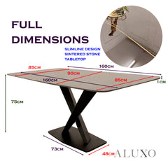 Arvid 160cm Slimline Oval-Rectangle Black Sintered Stone Dining Table Metal X Leg Stand