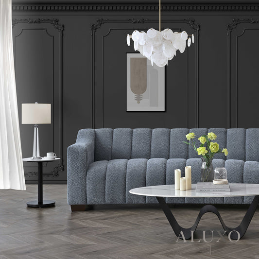 ALUXO® Astoria 3-Seater Sofa in Iron Grey Bouclé Fabric – Deep Channel Stitching