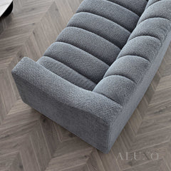 ALUXO® Astoria 3-Seater Sofa in Iron Grey Bouclé Fabric – Deep Channel Stitching