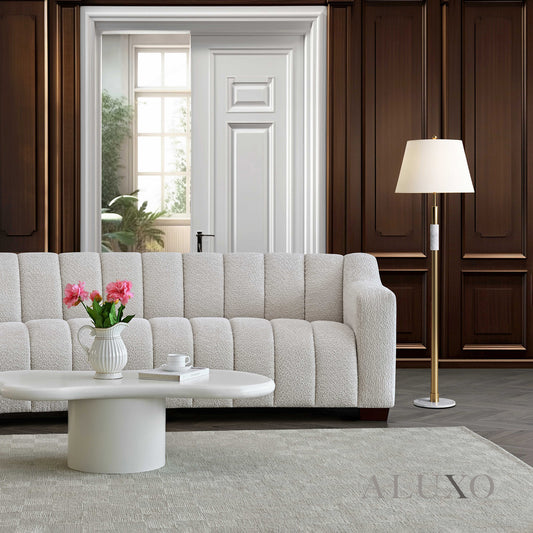ALUXO® Astoria 3 Seater Sofa in Oatmeal Beige Bouclé Fabric – Deep Channel Stitching