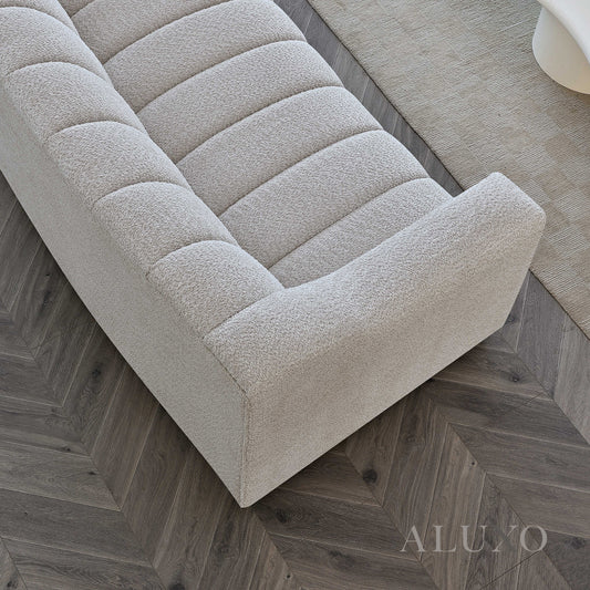 ALUXO® Astoria 3 Seater Sofa in Oatmeal Beige Bouclé Fabric – Deep Channel Stitching
