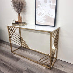 Asuka Gold Console Table – 120x40cm Polar White Sintered Stone Top, Slim Luxury Design