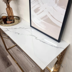 Asuka Gold Console Table – 120x40cm Polar White Sintered Stone Top, Slim Luxury Design