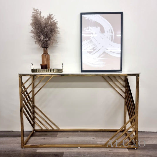 Asuka Gold Console Table – 120x40cm Polar White Sintered Stone Top, Slim Luxury Design