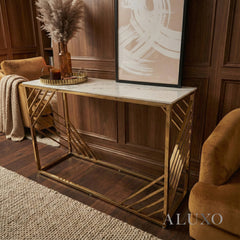 Asuka Gold Console Table – 120x40cm Polar White Sintered Stone Top | Slim Luxury Design