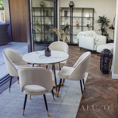 Bjorn Beige Velvet Dining Chairs | Scandinavian Modern with Gold Tip Legs