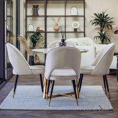 Bjorn Beige Velvet Dining Chairs | Scandinavian Modern with Gold Tip Legs