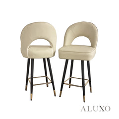 Bjorn Leather Bar Stool Swivel Chair | Cream PU Leather, 360° Swivel, Gold-Tipped Legs
