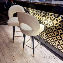 Bjorn Leather Bar Stool Swivel Chair | Cream PU Leather, 360° Swivel, Gold-Tipped Legs