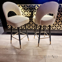 Bjorn Leather Bar Stool Swivel Chair | Cream PU Leather, 360° Swivel, Gold-Tipped Legs