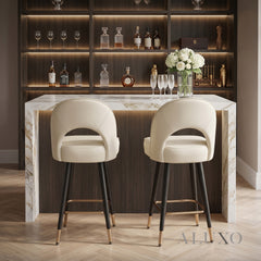 Bjorn Leather Bar Stool Swivel Chair | Cream PU Leather, 360° Swivel, Gold-Tipped Legs