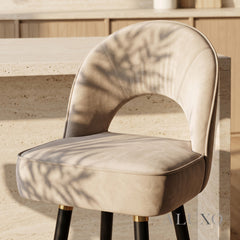 Bjorn Velvet Bar Stool Swivel Chair | Beige Velvet, 360° Swivel, Gold-Tipped Legs