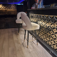 Bjorn Velvet Bar Stool Swivel Chair | Beige Velvet, 360° Swivel, Gold-Tipped Legs