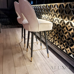 Bjorn Velvet Bar Stool Swivel Chair | Beige Velvet, 360° Swivel, Gold-Tipped Legs