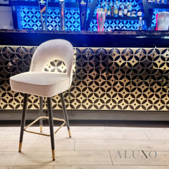 Bjorn Velvet Bar Stool Swivel Chair | Beige Velvet, 360° Swivel, Gold-Tipped Legs