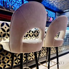 Bjorn Velvet Bar Stool Swivel Chair | Beige Velvet, 360° Swivel, Gold-Tipped Legs