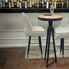 Bjorn Velvet Bar Stool Swivel Chair | Beige Velvet, 360° Swivel, Gold-Tipped Legs
