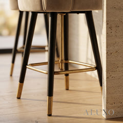 Bjorn Velvet Bar Stool Swivel Chair | Beige Velvet, 360° Swivel, Gold-Tipped Legs