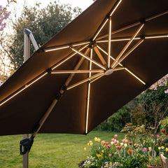 Camber 3m Square Cantilever Parasol with Solar LED Lights - Coffee Brown