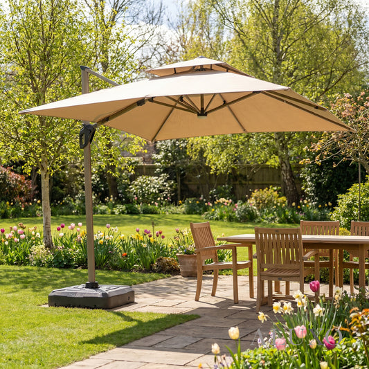 Camber 3m Square Cantilever Parasol with Solar LED Lights - Khaki Beige