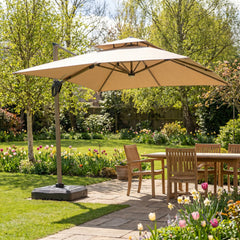 Camber 3m Square Cantilever Parasol with Solar LED Lights - Khaki Beige