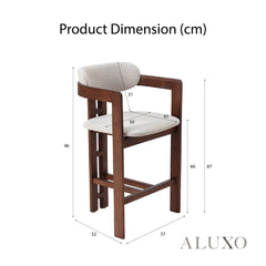 ALUXO® Clara Walnut Bar Stool with Oatmeal Bouclé Upholstery
