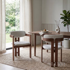 ALUXO® Clara Walnut Dining Armchair in Oatmeal Bouclé – Set of 2