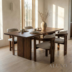 ALUXO® Clara Walnut Dining Chair in Oatmeal Bouclé – Set of 2