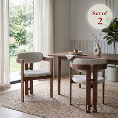 ALUXO® Clara Walnut Dining Armchair in Oatmeal Bouclé – Set of 2