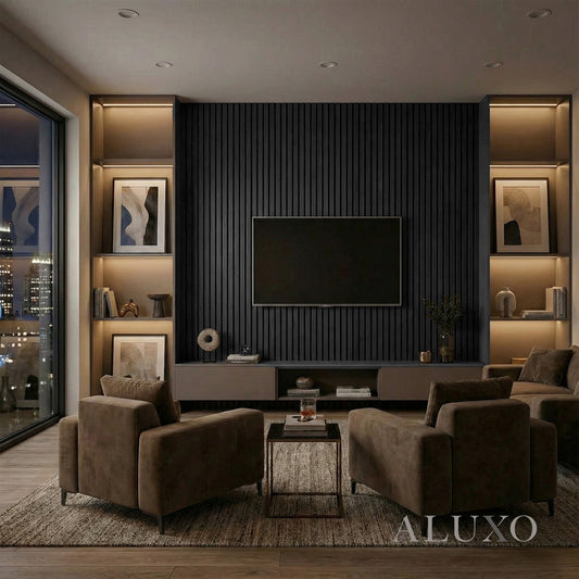 Panelux™ Pro Black Coloured Acoustic Wood Wall Panel | 3-Sided Wrap 240cm x 32cm (Set of 2)