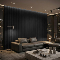 Panelux™ Pro Black Coloured Acoustic Wood Wall Panel | 3-Sided Wrap 240cm x 32cm (Set of 2)