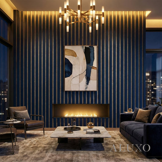 Panelux™ Pro Blue Coloured Acoustic Wood Wall Panel | Grey Felt Backing 240cm x 32cm (Set of 2)