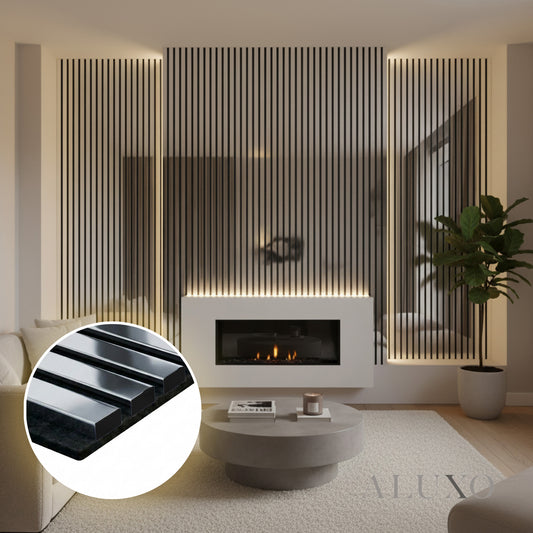 Panelux™ Pro Chrome Colour Acoustic Wood Wall Panels | 3-Sided Wrap 240cm x 32cm (Set of 2)