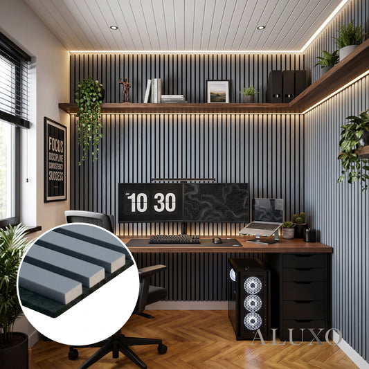 Panelux™ Pro Grey Coloured Acoustic Wood Wall Panel | 3-Sided Wrap 240cm x 32cm (Set of 2)