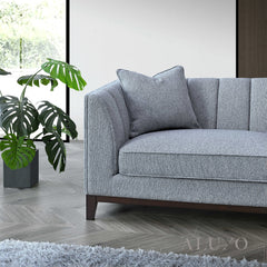 ALUXO® Cooper 3 Seater Sofa in Dolphin Grey Bouclé Fabric – Mid Century Modern Design