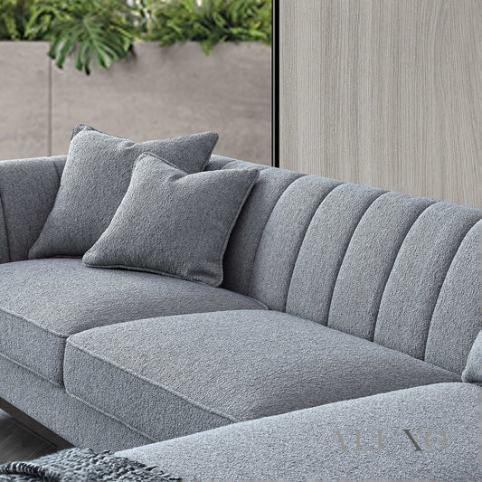 ALUXO® Cooper Right Hand Corner Sofa – Dolphin Grey Bouclé