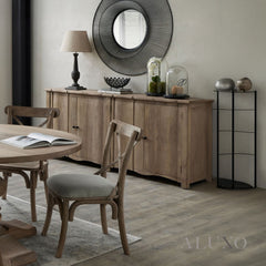 Copgrove 4 Door Sideboard – Handcrafted Washed Wood Cabinet with Iron Handles, 200cm